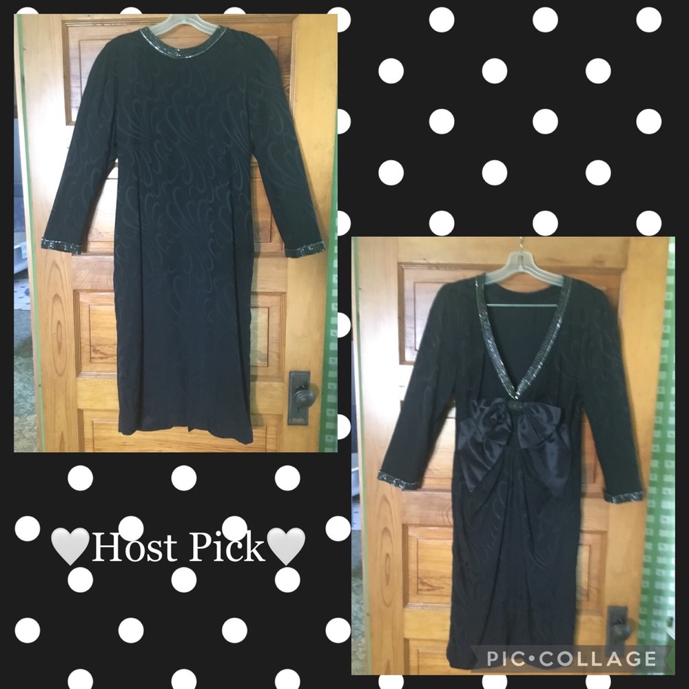 Vintage Black Silk Dress with Plunging Back